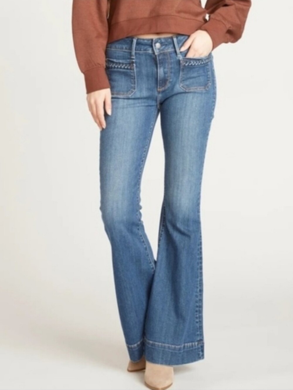 Driftwood Farrah Flare Braided Pocket Jeans Size W 26 L 34